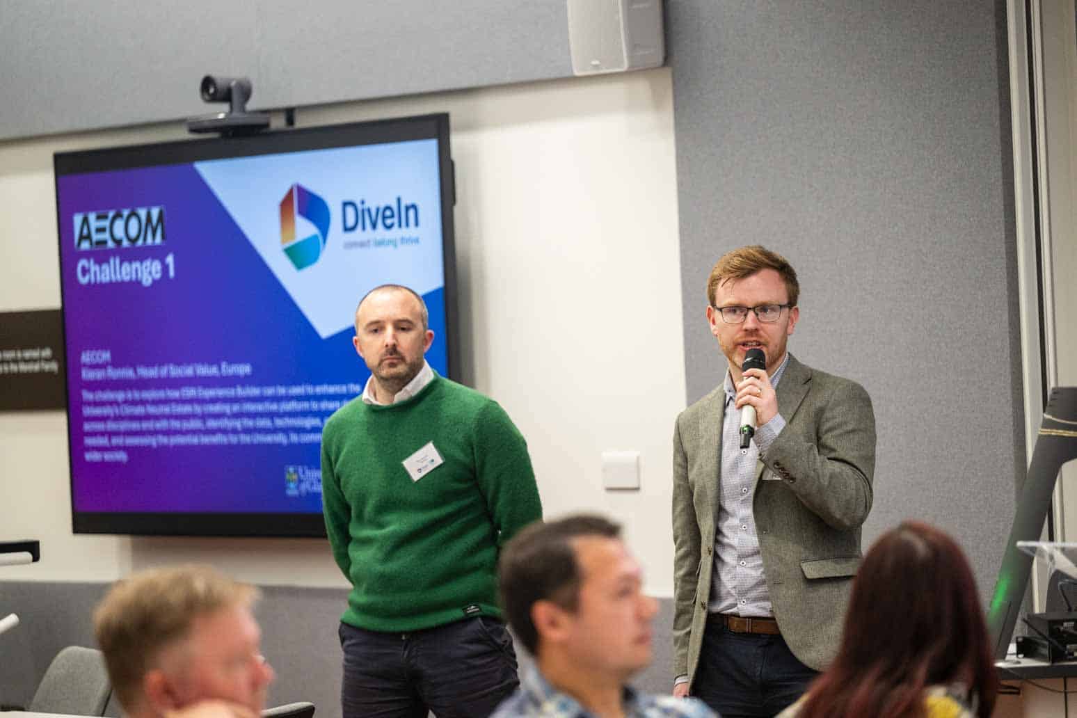 Kieran Ronnie and Neal Bowman from AECOM present their challenge at the Annual Industry Showcase 2025