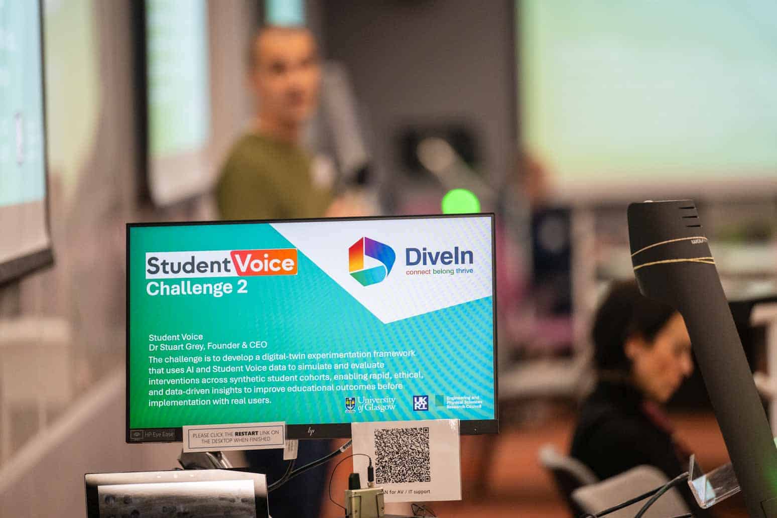 A computer screen showing the slide for the Student Voice AI Challenge at the Annual Industry Showcase 2025.